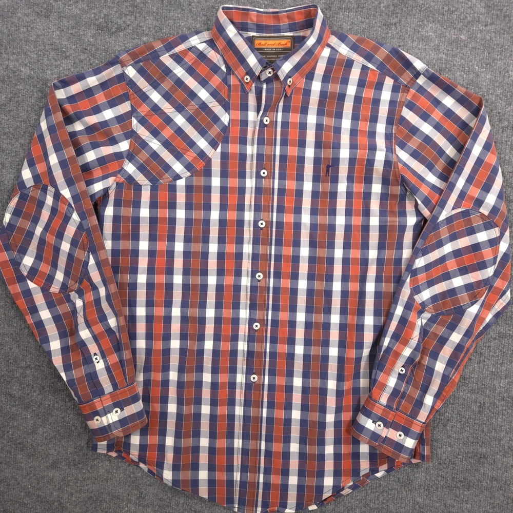 Ball and Buck Hunters Shirt Mens M Blue Orange Check Button Down Made In USA